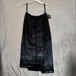 Anna Sui Skirt Womens 4 Black Stripe Wool Knit Midi Lined Back Slit Made USA